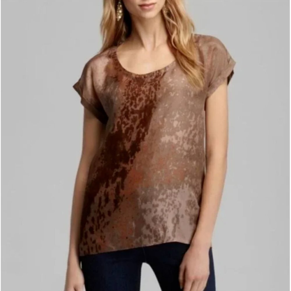 Eileen Fisher Sea Spray Print Silk Scoop Neck Top Blouse Size XS